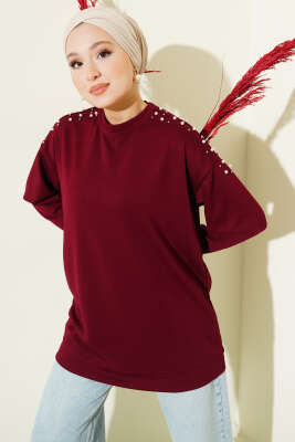 Omuz İncili Loyşa Tunik Bordo - NEVA MODA