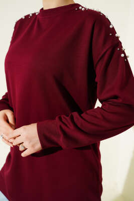 Omuz İncili Loyşa Tunik Bordo - Tunik