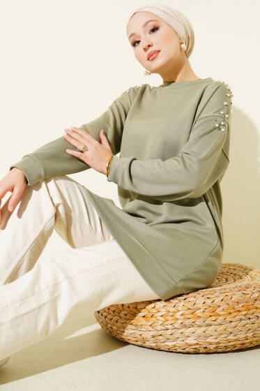 Omuz İncili Loyşa Tunik Çağla Yeşili - Tunik