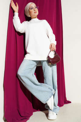 Omuz İncili Loyşa Tunik Ekru - Tunik