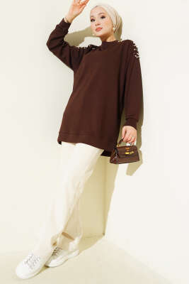 Omuz İncili Loyşa Tunik Kahve - Tunik