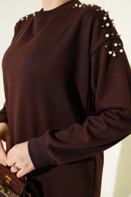 Omuz İncili Loyşa Tunik Kahve - Tunik