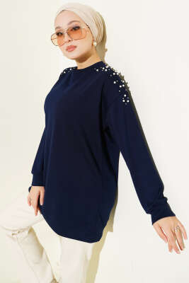 Omuz İncili Loyşa Tunik Lacivert - NEVA MODA