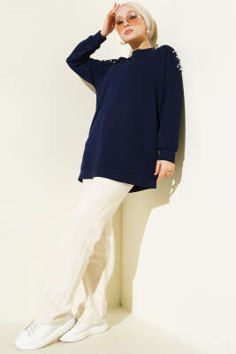 Omuz İncili Loyşa Tunik Lacivert - Tunik