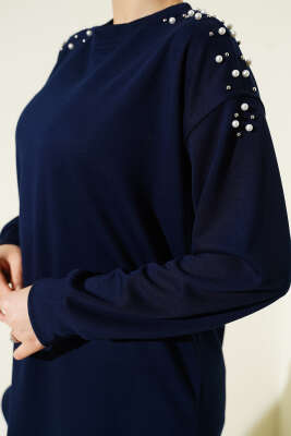 Omuz İncili Loyşa Tunik Lacivert - Tunik