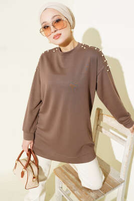 Omuz İncili Loyşa Tunik Vizon - NEVA MODA