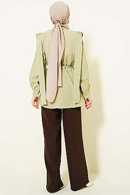 Omuz Kuşaklı Çizgi Kabartmalı Gömlek Çağla Yeşili - Gömlek