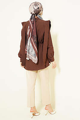 Omuz Kuşaklı Çizgi Kabartmalı Gömlek Kahve - Gömlek