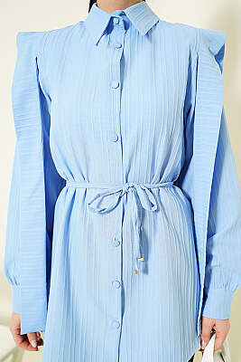 Omuz Kuşaklı Çizgi Kabartmalı Gömlek Mavi - Gömlek