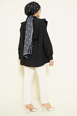 Omuz Kuşaklı Çizgi Kabartmalı Gömlek Siyah - Gömlek