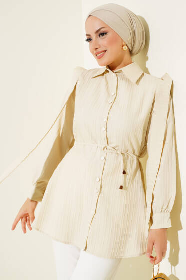 Omuz Kuşaklı Gömlek Bej - Gömlek