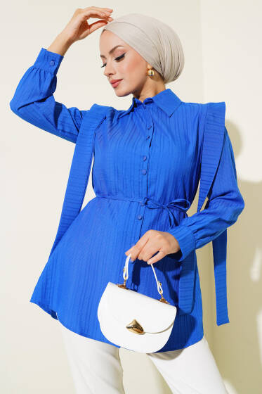 Omuz Kuşaklı Gömlek Saks - Gömlek