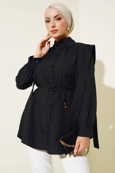 Omuz Kuşaklı Gömlek Siyah - Gömlek