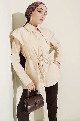 Omuz Parçalı Bel Tünelli Gömlek Bej - MISRA