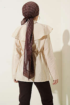 Omuz Parçalı Bel Tünelli Gömlek Bej - Gömlek