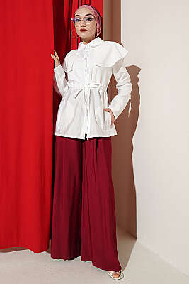 Omuz Parçalı Bel Tünelli Gömlek Beyaz - Gömlek