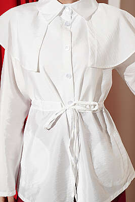 Omuz Parçalı Bel Tünelli Gömlek Beyaz - Gömlek