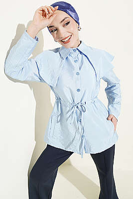 Omuz Parçalı Bel Tünelli Gömlek Mavi - MISRA