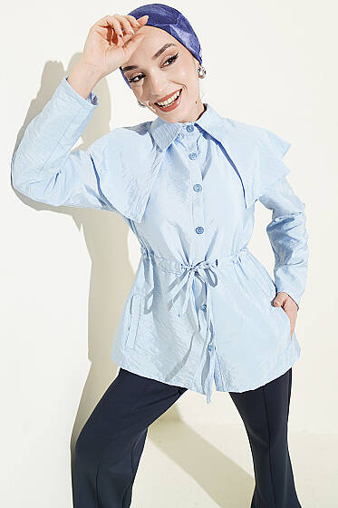 Omuz Parçalı Bel Tünelli Gömlek Mavi - Gömlek