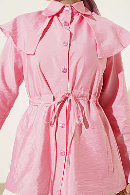 Omuz Parçalı Bel Tünelli Gömlek Pembe - Gömlek