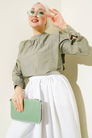 Omuz Parçalı Kısa Gömlek Çağla Yeşili - Gömlek