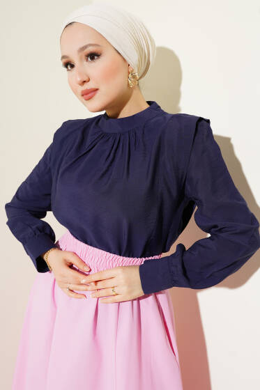Omuz Parçalı Kısa Gömlek Lacivert - Gömlek