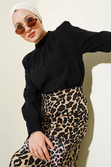 Omuz Parçalı Kısa Gömlek Siyah - Gömlek