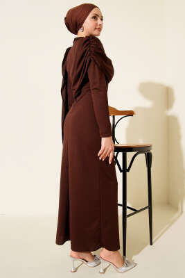 Omuz Pelerin Detaylı Abiye Elbise Kahve - Günün Seçilenleri