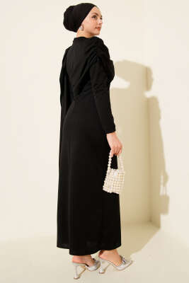 Omuz Pelerin Detaylı Abiye Elbise Siyah - Elbise