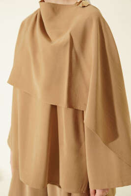 Omuz Pelerin Detaylı Modal İkili Takım Yağ Yeşili - İkili Takım