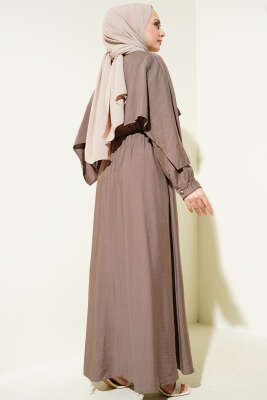 Omuz Pelerinli Bel Lastikli Elbise Vizon - Tesettür Elbise