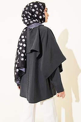 Omuz Pelerinli Düğme Detaylı Tunik Antrasit - Tunik