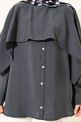 Omuz Pelerinli Düğme Detaylı Tunik Antrasit - Tunik