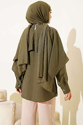 Omuz Pelerinli Düğme Detaylı Tunik Haki - Tunik