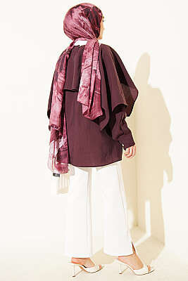 Omuz Pelerinli Düğme Detaylı Tunik Mürdüm - Tunik