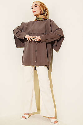 Omuz Pelerinli Düğme Detaylı Tunik Vizon - Tunik