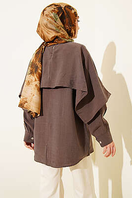 Omuz Pelerinli Düğme Detaylı Tunik Vizon - Tunik