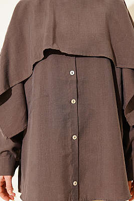 Omuz Pelerinli Düğme Detaylı Tunik Vizon - Tunik