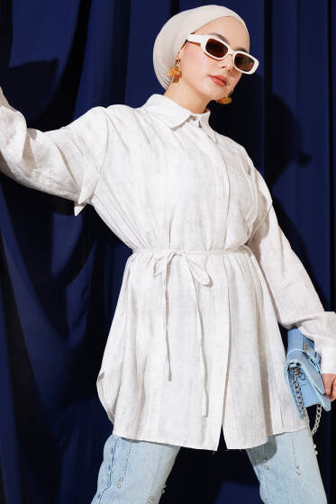 Omuz Pelerinli İp Bağcıklı Gömlek Taş - Gömlek