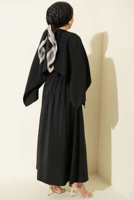 Omuz Pelerinli Kuşaklı Modal Elbise Antrasit - Elbise