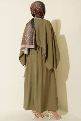 Omuz Pelerinli Kuşaklı Modal Elbise Çağla Yeşili - Elbise