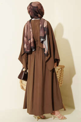 Omuz Pelerinli Kuşaklı Modal Elbise Kahve - Elbise