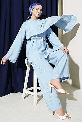 Omuz Pelerinli Modal İkili Takım Mavi - BERAT TEKSTİL