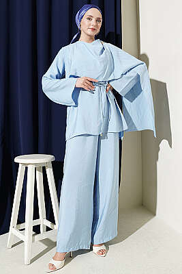 Omuz Pelerinli Modal İkili Takım Mavi - İkili Takım