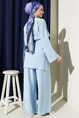 Omuz Pelerinli Modal İkili Takım Mavi - İkili Takım