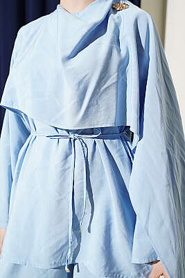 Omuz Pelerinli Modal İkili Takım Mavi - İkili Takım