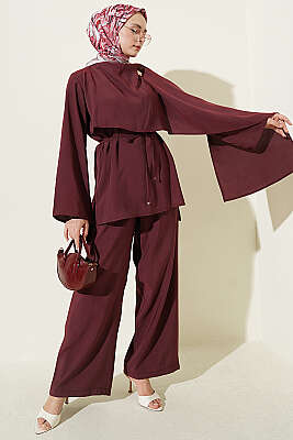 Omuz Pelerinli Modal İkili Takım Mürdüm - BERAT TEKSTİL