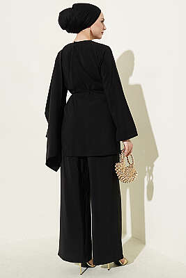 Omuz Pelerinli Modal İkili Takım Siyah - İkili Takım