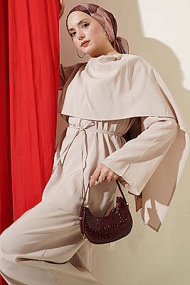 Omuz Pelerinli Modal İkili Takım Taş - BERAT TEKSTİL