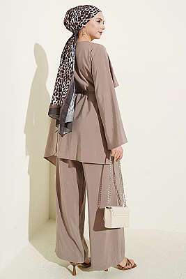 Omuz Pelerinli Modal İkili Takım Vizon - İkili Takım